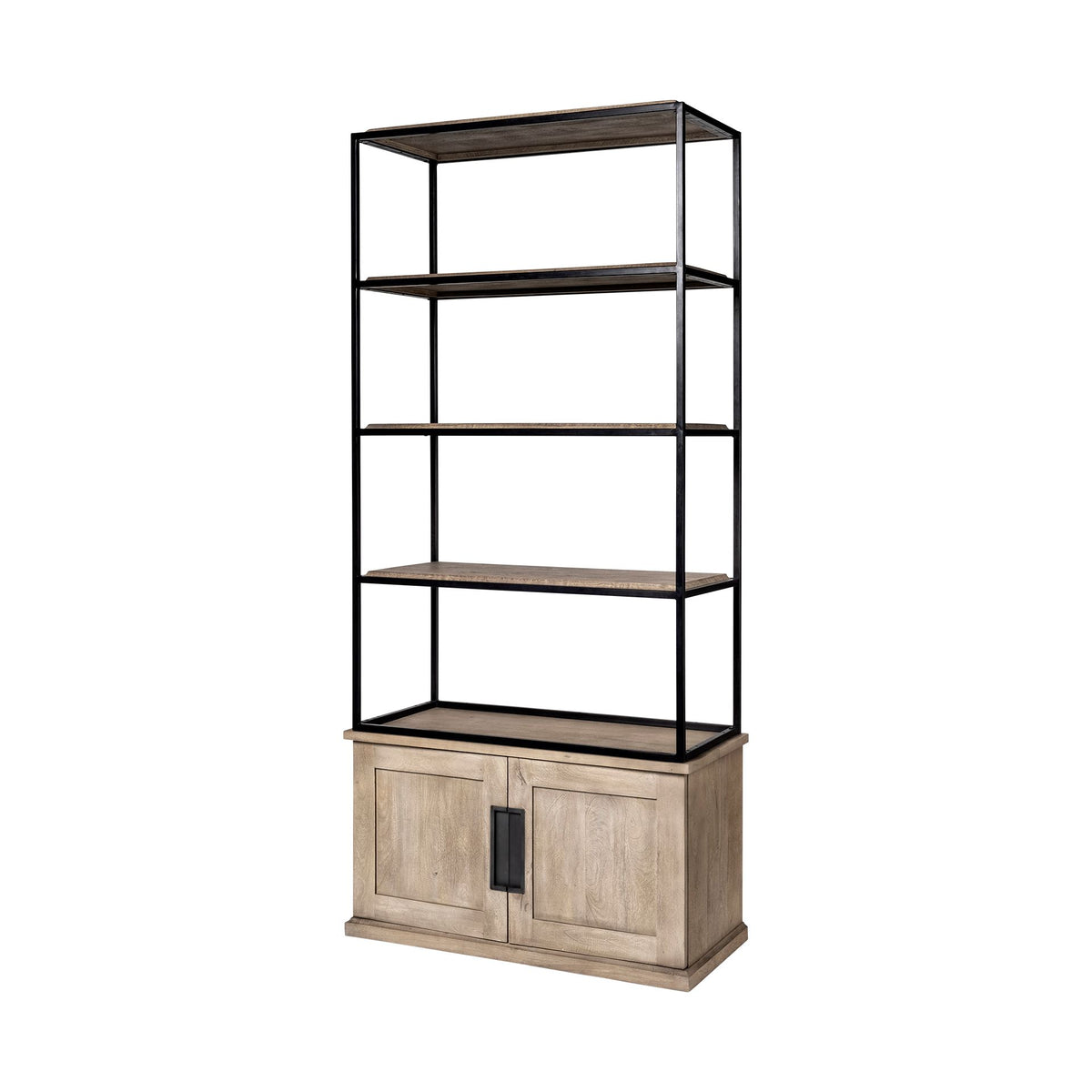 Braxton II Light Brown Wood and Iron Three Shelf Shelving Unit 41.5L x 18.5W x 9-Shelving-DECOROLALA