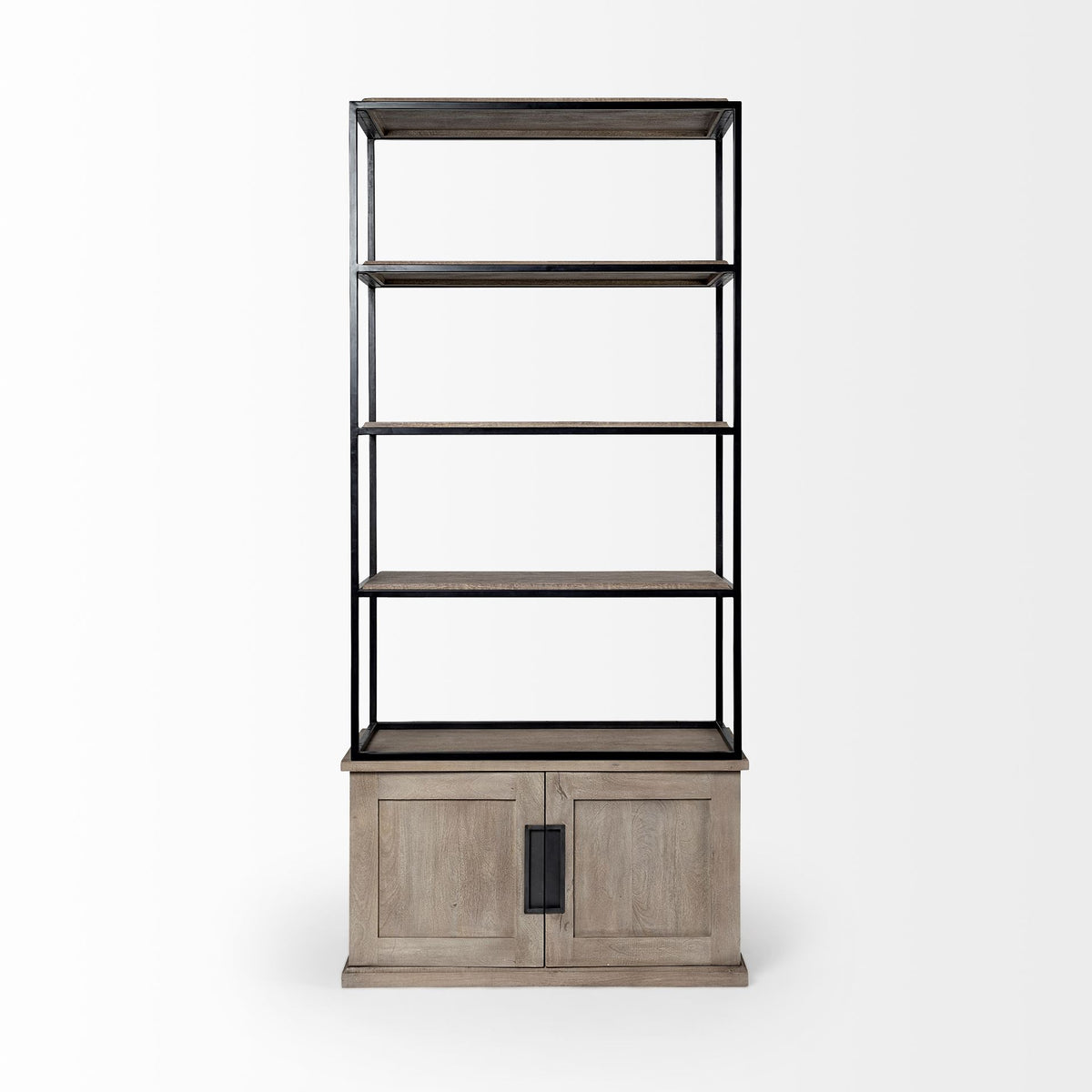 Braxton II Light Brown Wood and Iron Three Shelf Shelving Unit 41.5L x 18.5W x 9-Shelving-DECOROLALA