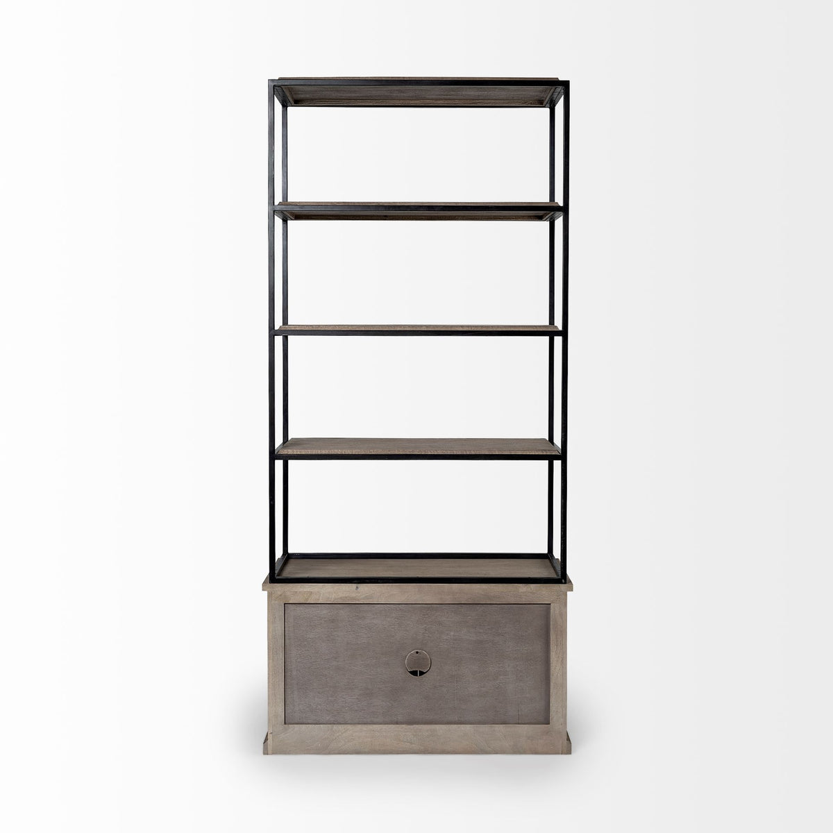 Braxton II Light Brown Wood and Iron Three Shelf Shelving Unit 41.5L x 18.5W x 9-Shelving-DECOROLALA