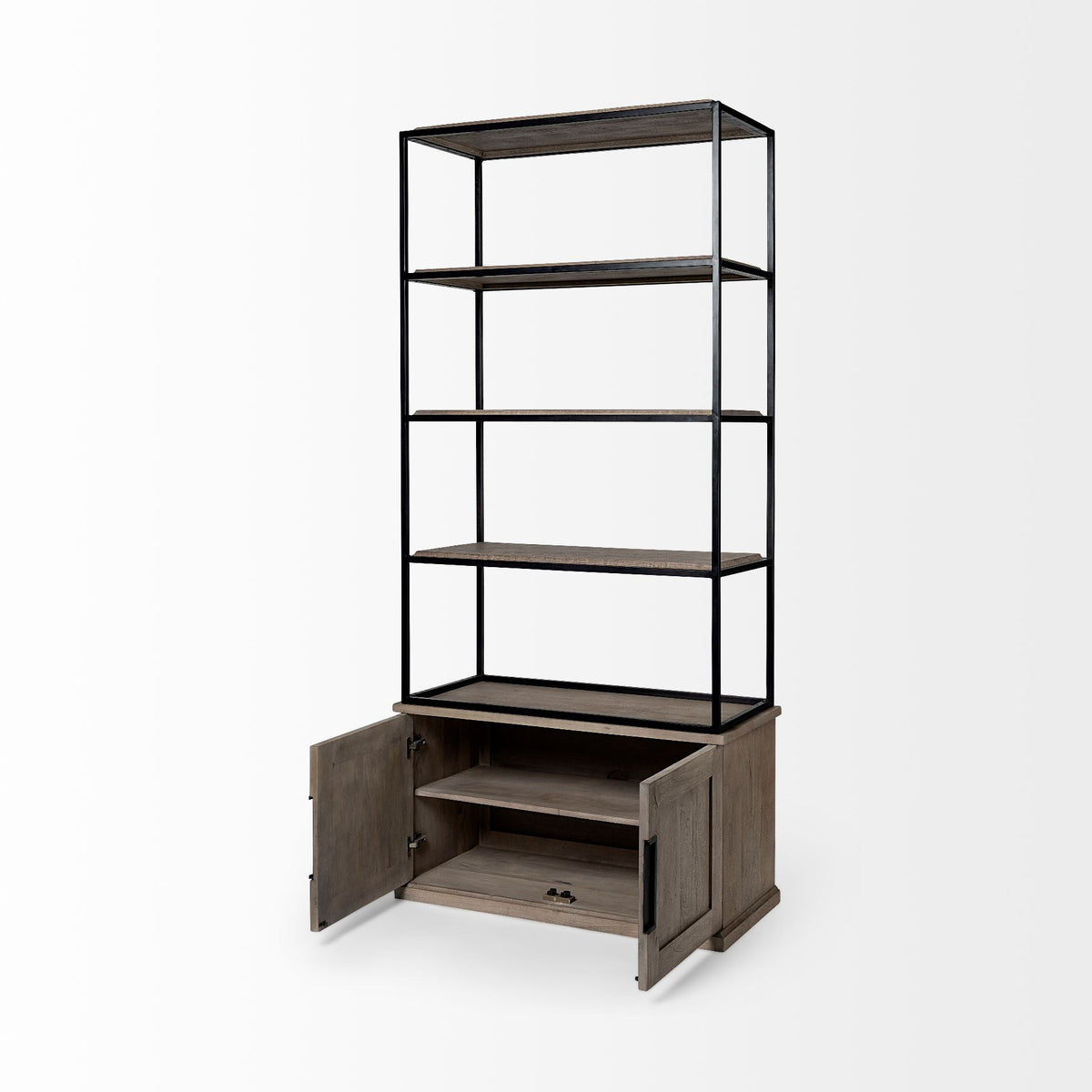 Braxton II Light Brown Wood and Iron Three Shelf Shelving Unit 41.5L x 18.5W x 9-Shelving-DECOROLALA