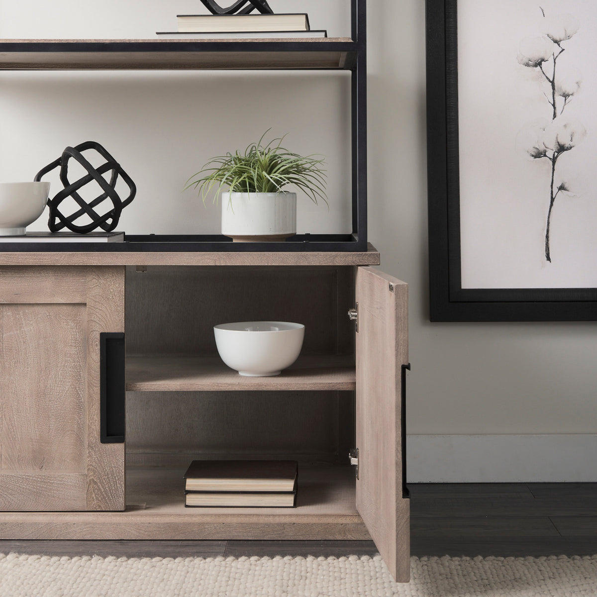 Braxton II Light Brown Wood and Iron Three Shelf Shelving Unit 41.5L x 18.5W x 9-Shelving-DECOROLALA