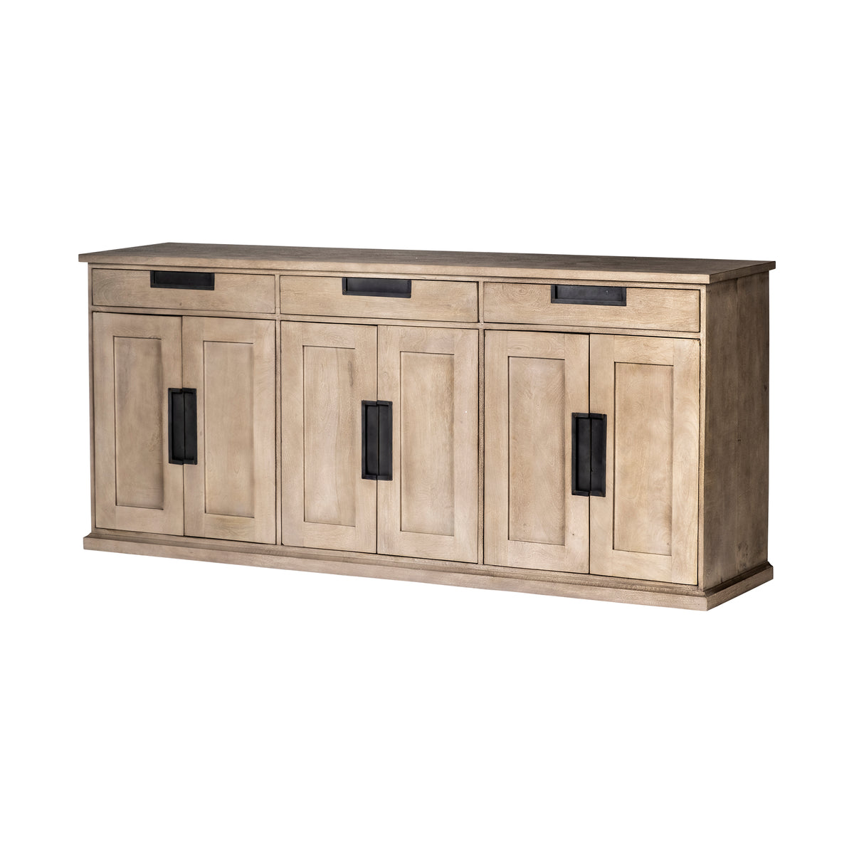 Braxton III 81.5x18.5 Natural Brown Solid Wood 3 Drawer 6 Door Sideboard-Sideboards & Buffets-DECOROLALA