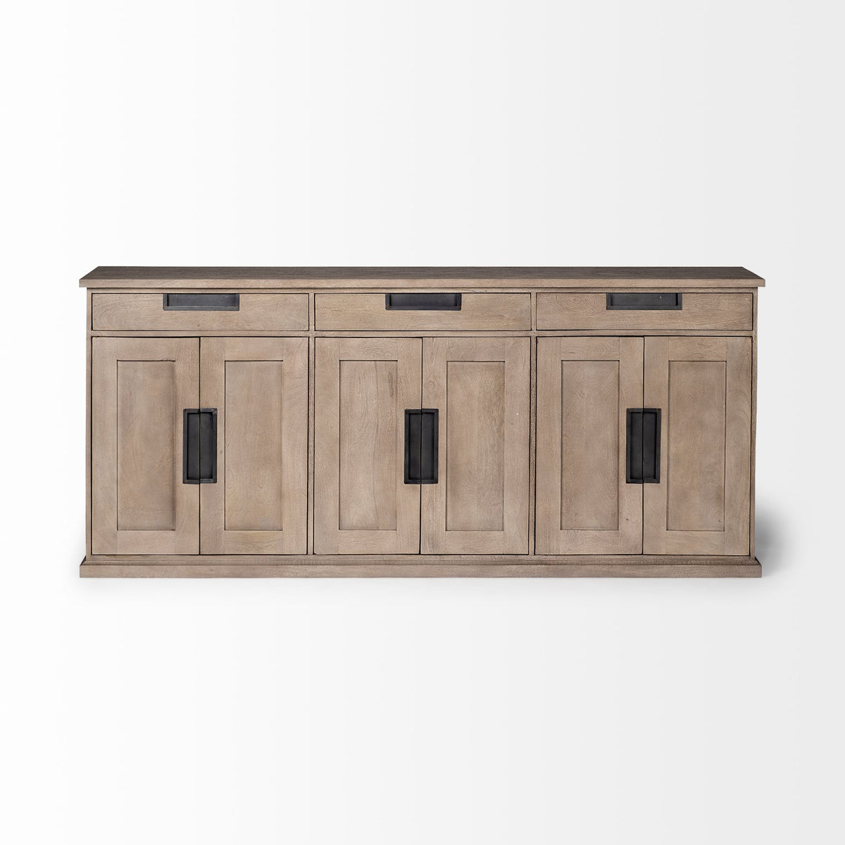 Braxton III 81.5x18.5 Natural Brown Solid Wood 3 Drawer 6 Door Sideboard-Sideboards & Buffets-DECOROLALA