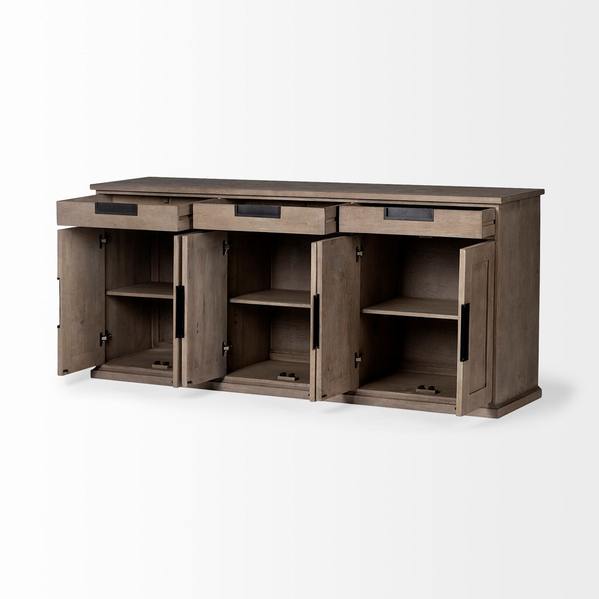 Braxton III 81.5x18.5 Natural Brown Solid Wood 3 Drawer 6 Door Sideboard-Sideboards & Buffets-DECOROLALA