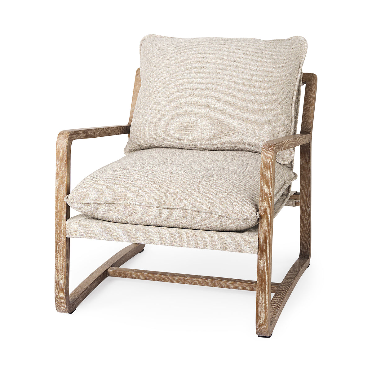 Brayden Accent Chair - Light Brown Wood Beige Fabric-Accent Chairs-DECOROLALA