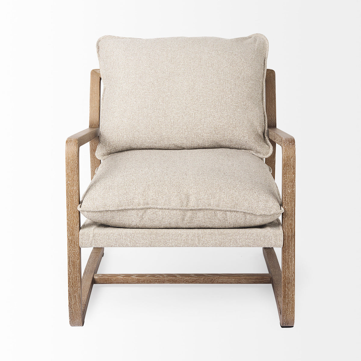 Brayden Accent Chair - Light Brown Wood Beige Fabric-Accent Chairs-DECOROLALA