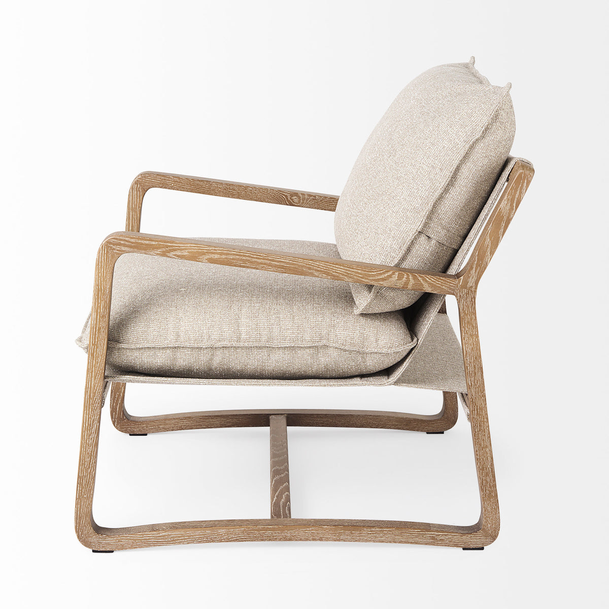 Brayden Accent Chair - Light Brown Wood Beige Fabric-Accent Chairs-DECOROLALA