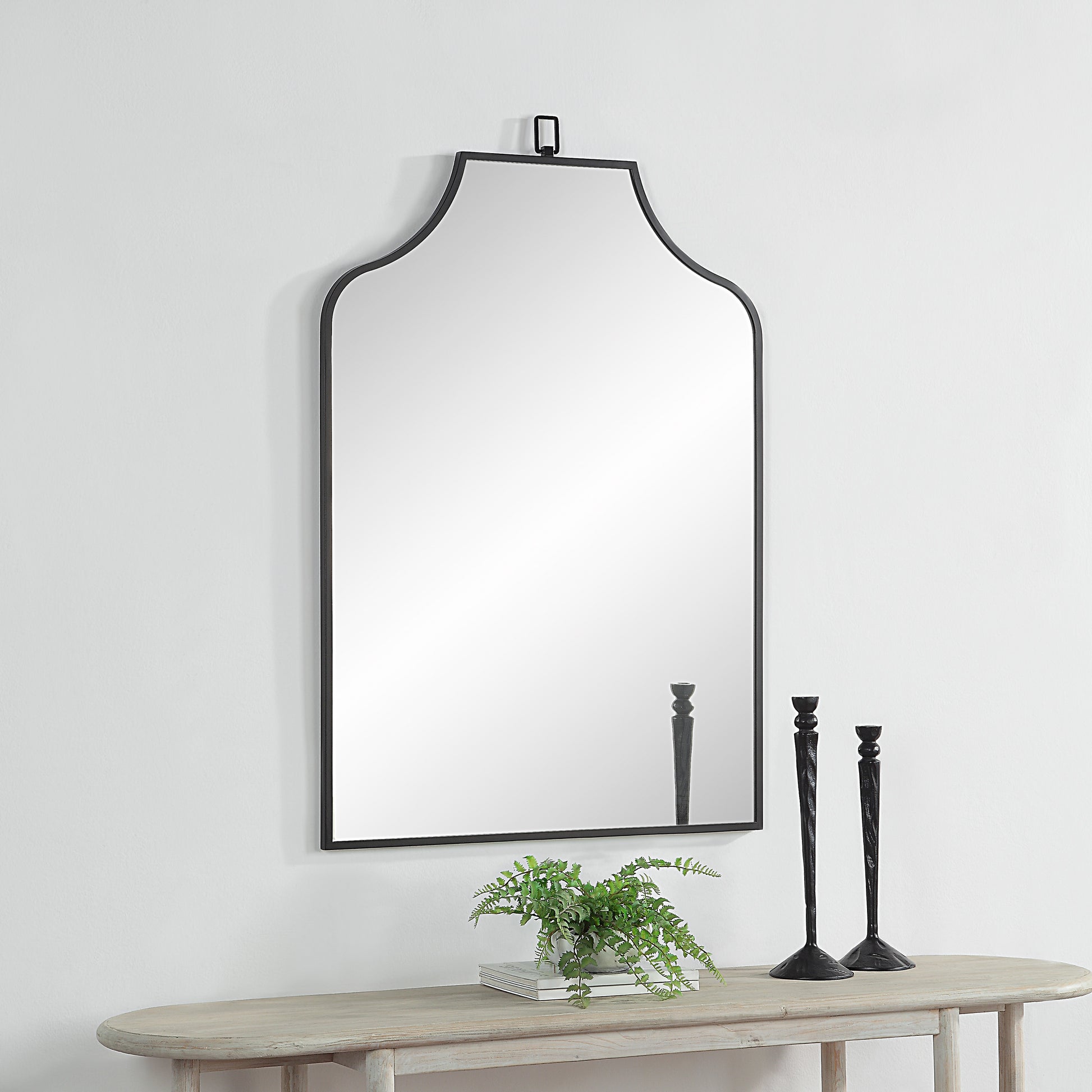 Breda 45" Tall Recatangular Arch Mirror, Matte Black-Mirror-DECOROLALA