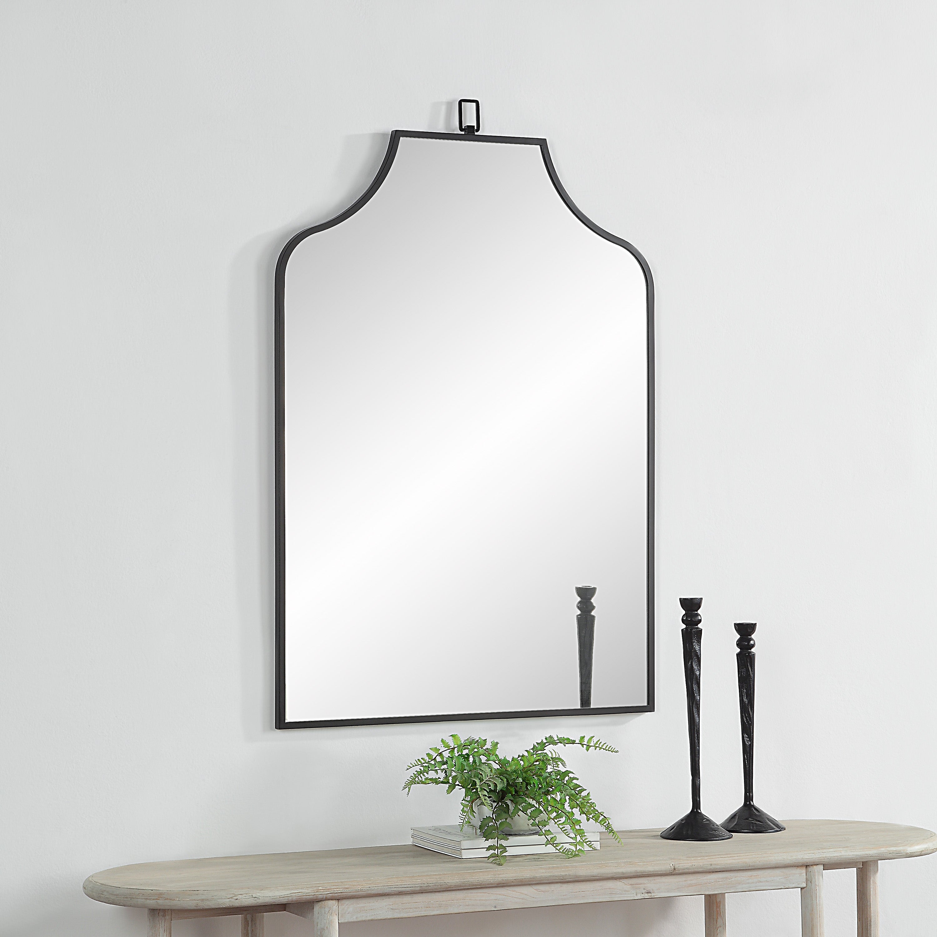 Breda 45" Tall Recatangular Arch Mirror, Matte Black-Mirror-DECOROLALA