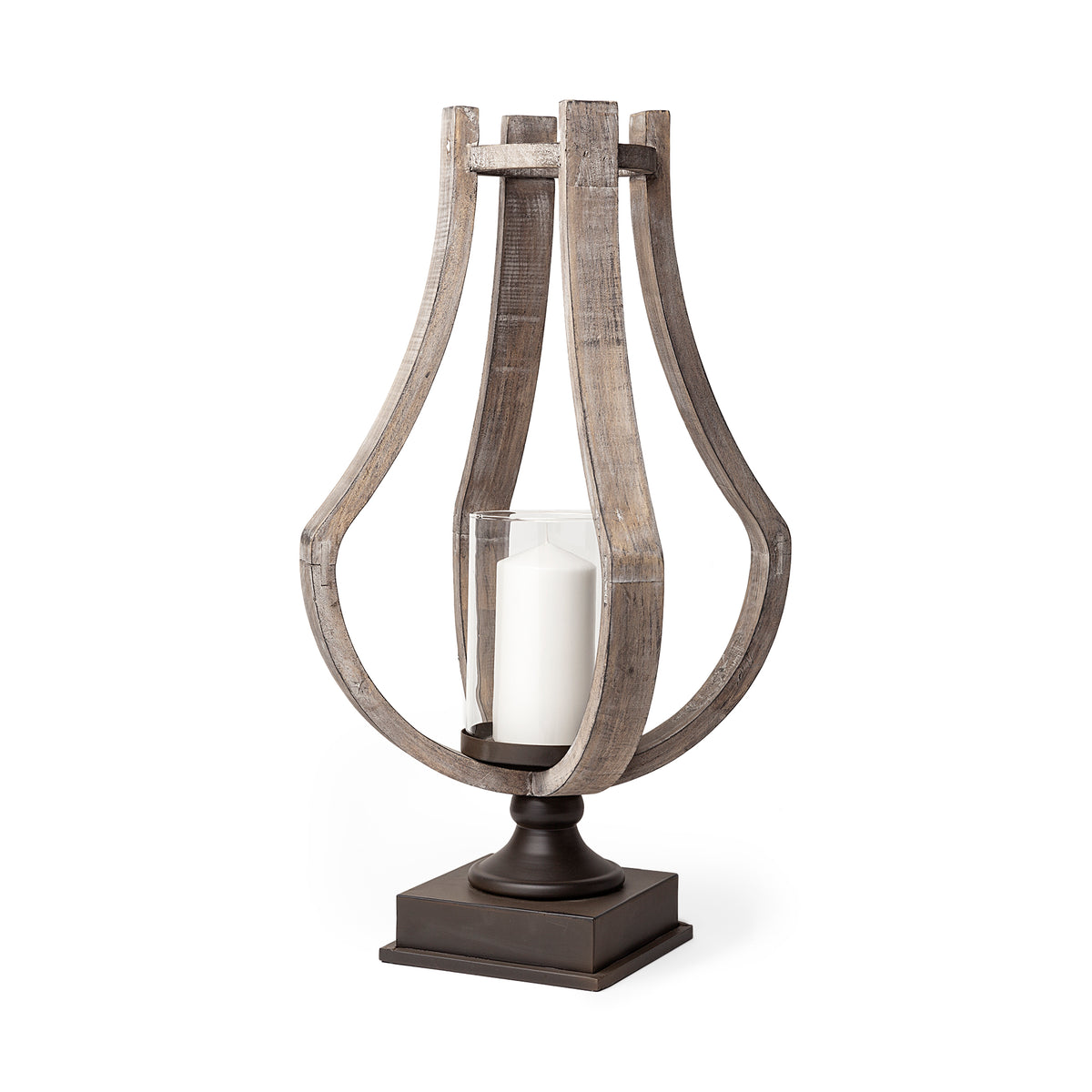 Brillion Large Rustic Wood Metal Table Candle Holder-Candle Holders-DECOROLALA