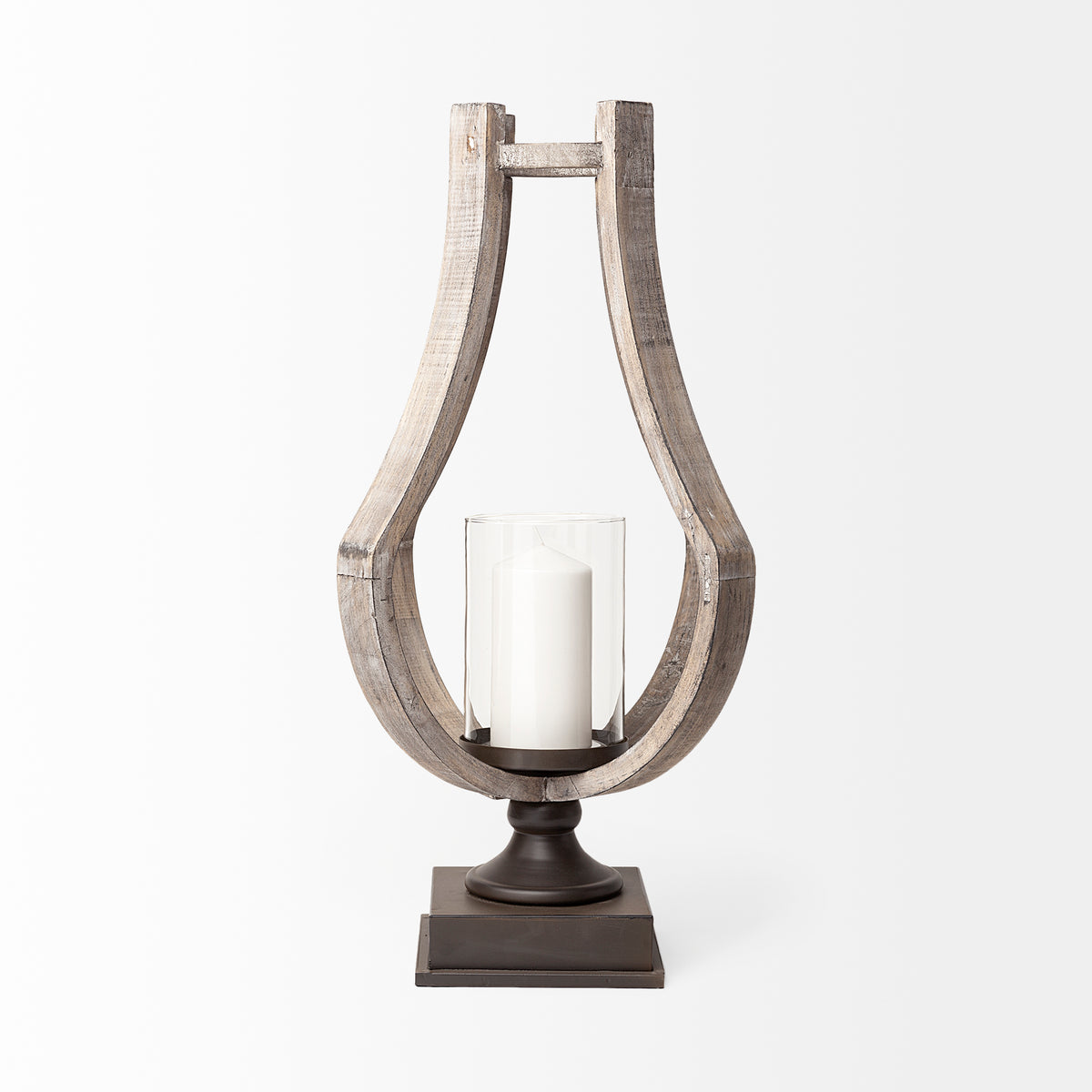 Brillion Large Rustic Wood Metal Table Candle Holder-Table Candle Holders-DECOROLALA