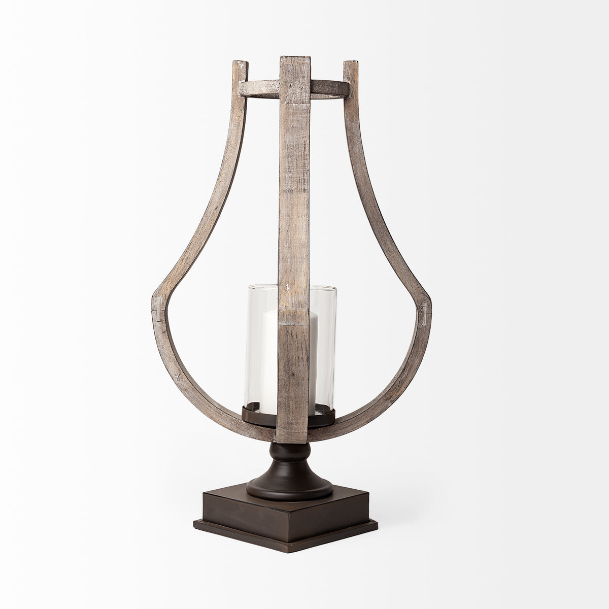 Brillion Large Rustic Wood Metal Table Candle Holder-Table Candle Holders-DECOROLALA