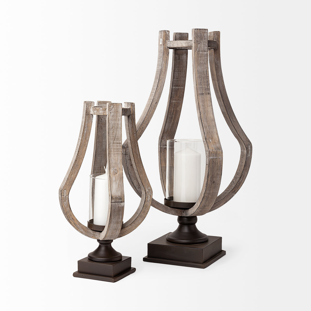 Brillion Large Rustic Wood Metal Table Candle Holder-Table Candle Holders-DECOROLALA