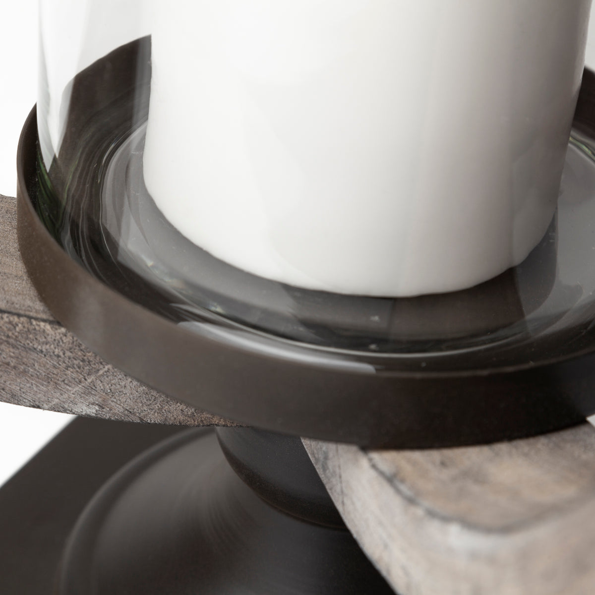 Brillion Large Rustic Wood Metal Table Candle Holder-Table Candle Holders-DECOROLALA