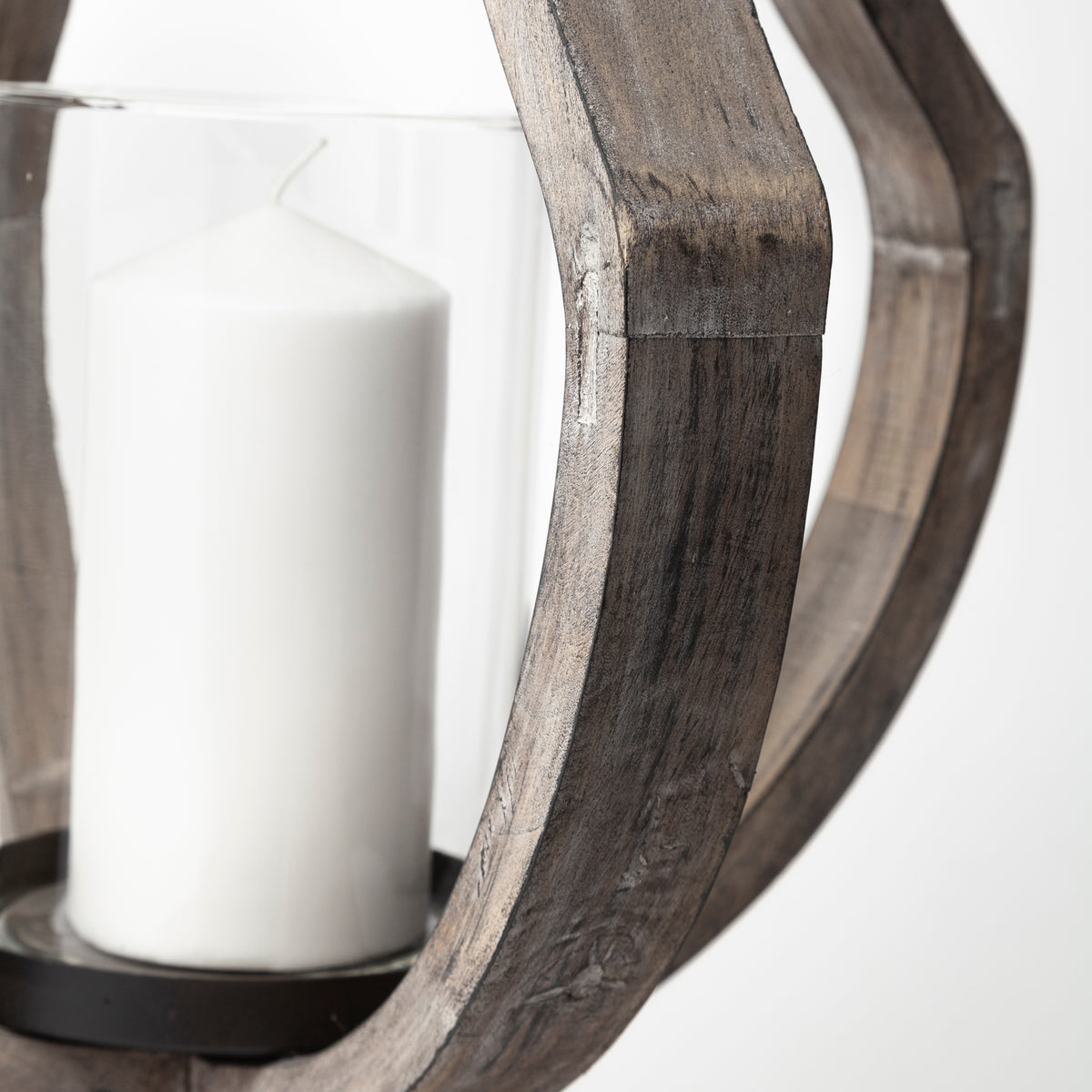 Brillion Large Rustic Wood Metal Table Candle Holder-Table Candle Holders-DECOROLALA