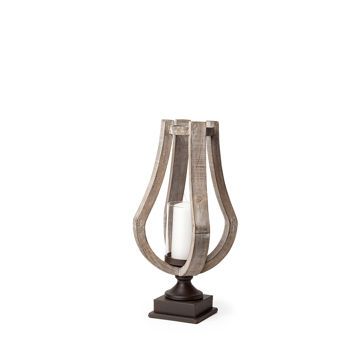Brillion Small Rustic Wood Metal Table Candle Holder-Table Candle Holders-DECOROLALA