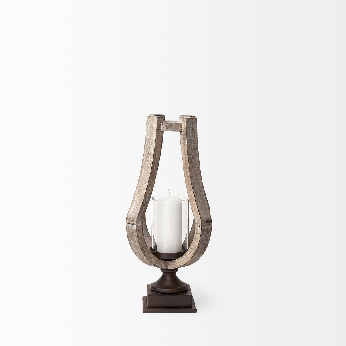 Brillion Small Rustic Wood Metal Table Candle Holder-Table Candle Holders-DECOROLALA