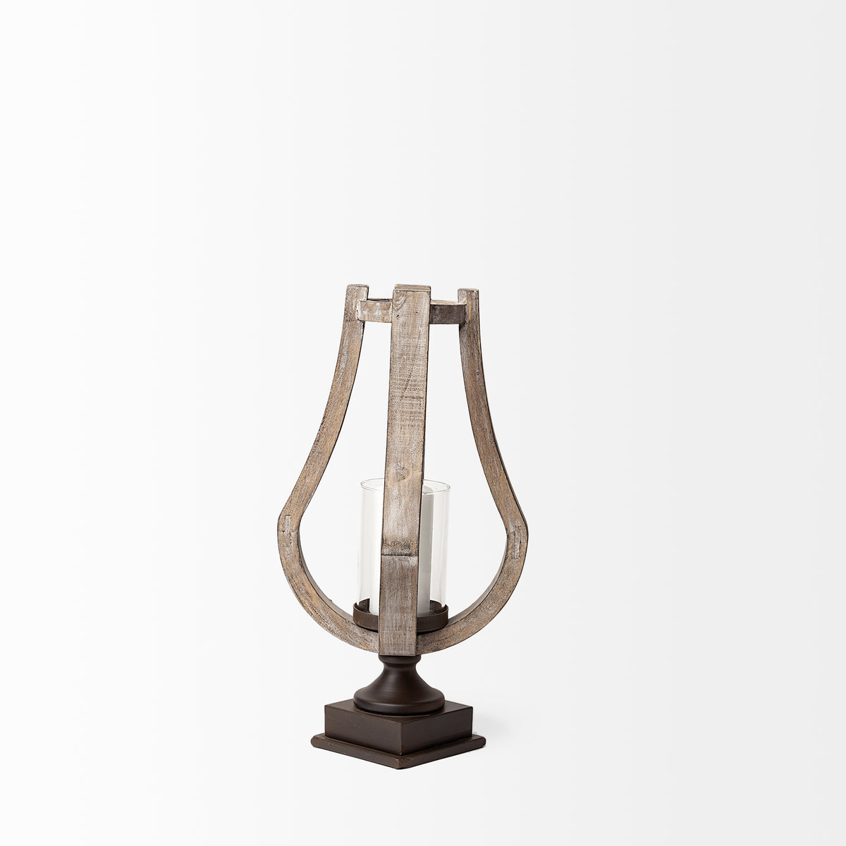 Brillion Small Rustic Wood Metal Table Candle Holder-Table Candle Holders-DECOROLALA