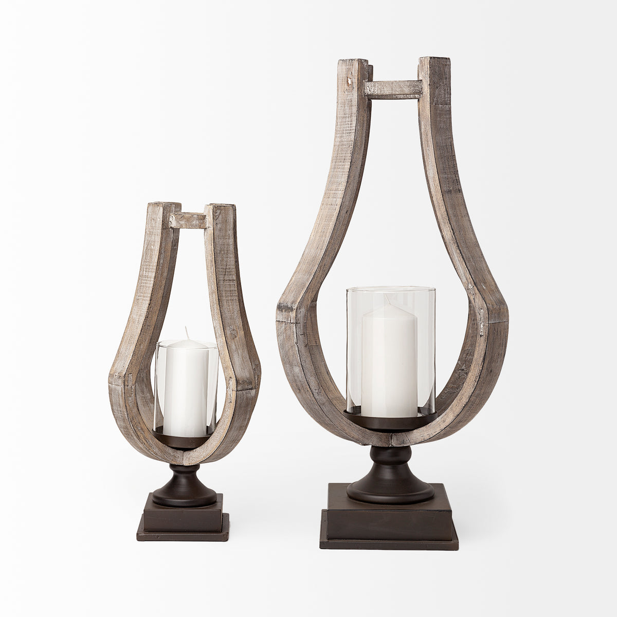 Brillion Small Rustic Wood Metal Table Candle Holder-Table Candle Holders-DECOROLALA