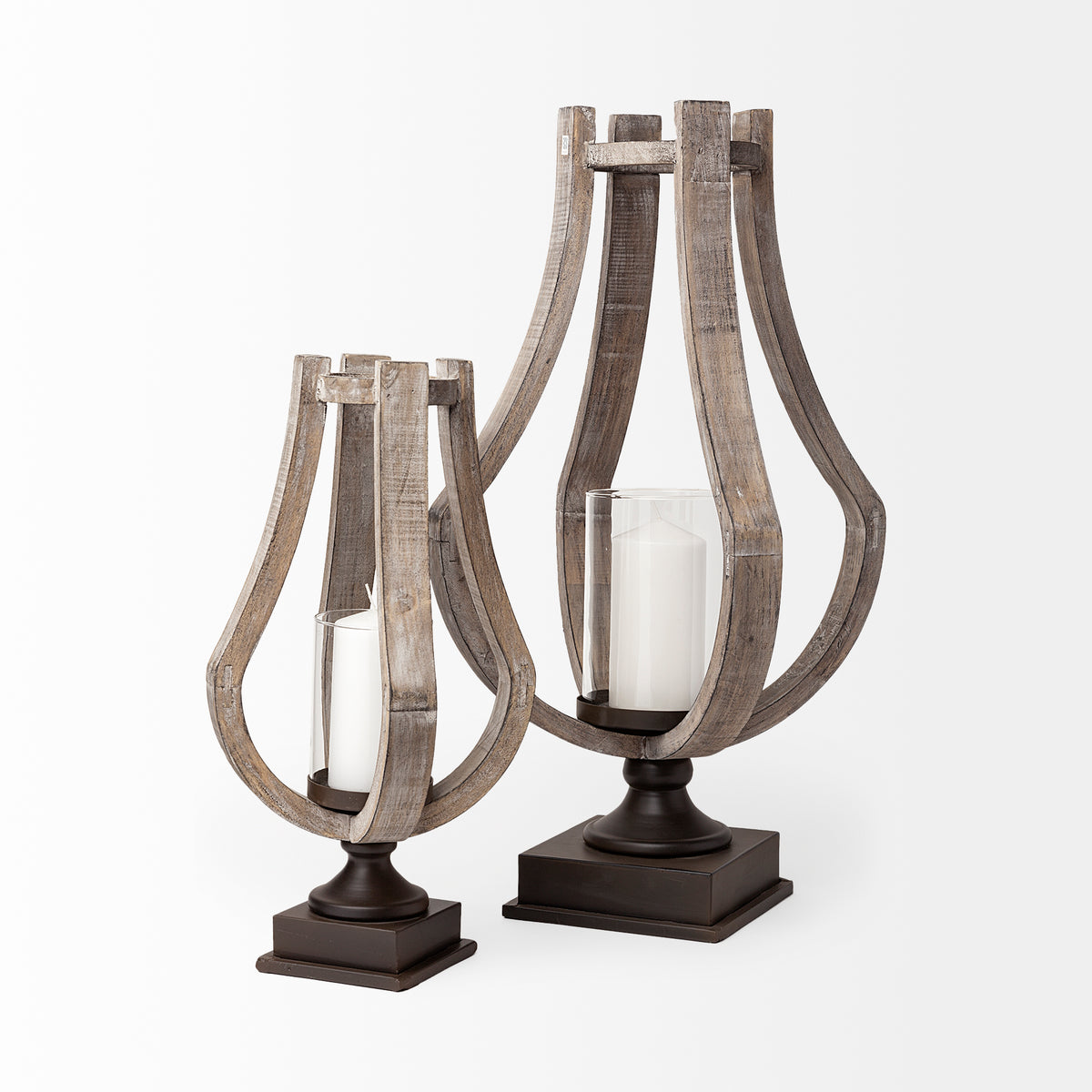 Brillion Small Rustic Wood Metal Table Candle Holder-Table Candle Holders-DECOROLALA
