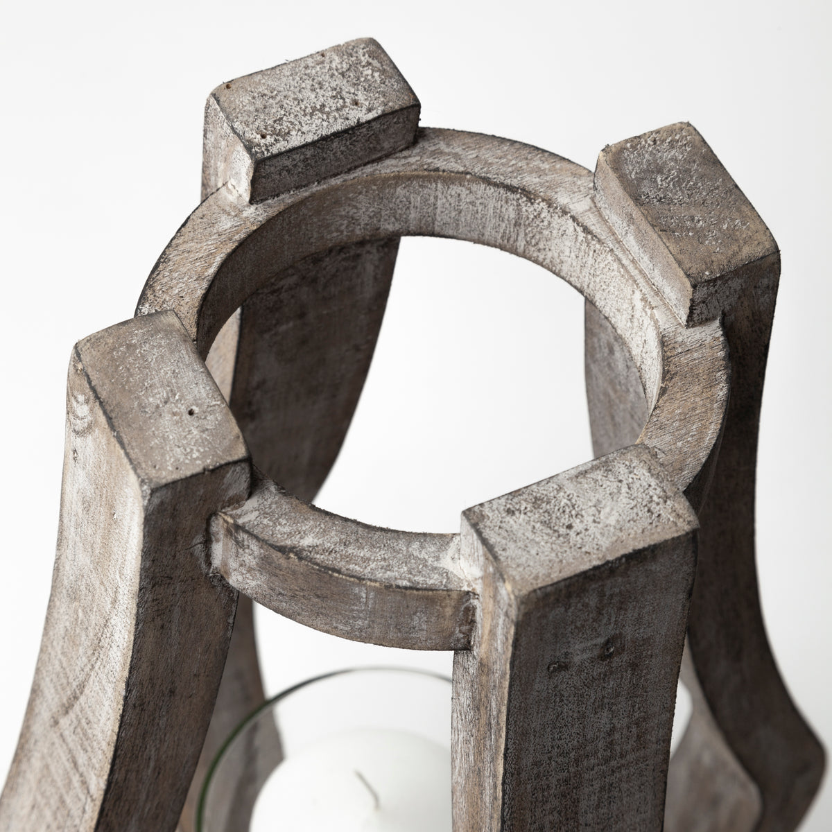 Brillion Small Rustic Wood Metal Table Candle Holder-Table Candle Holders-DECOROLALA