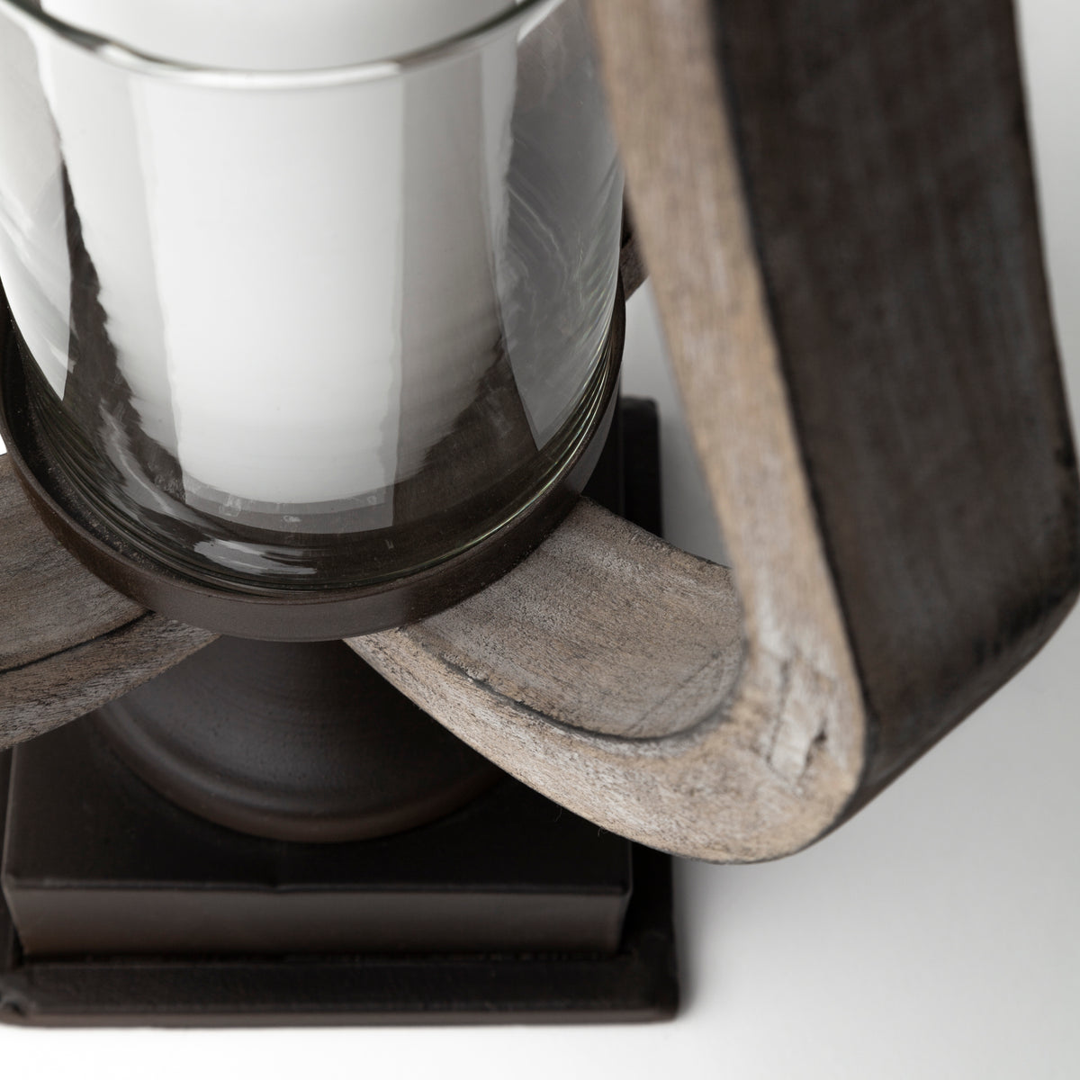 Brillion Small Rustic Wood Metal Table Candle Holder-Table Candle Holders-DECOROLALA