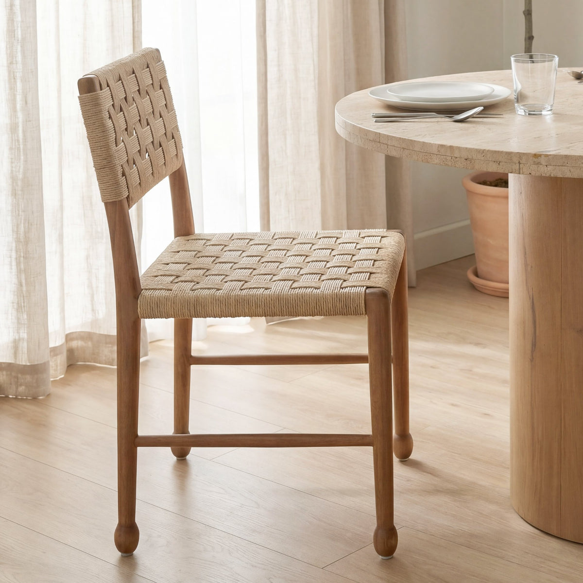 Brinley Curved Back Dining Side Chair | Brown Wood-Dining Chairs-DECOROLALA