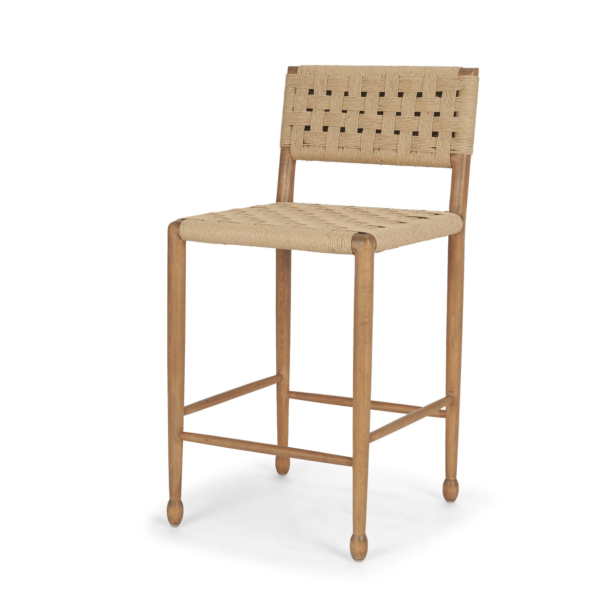 Brinley Woven Paper Rope w/ Brown Wood Frame Counter Stool-Bar Stools-DECOROLALA