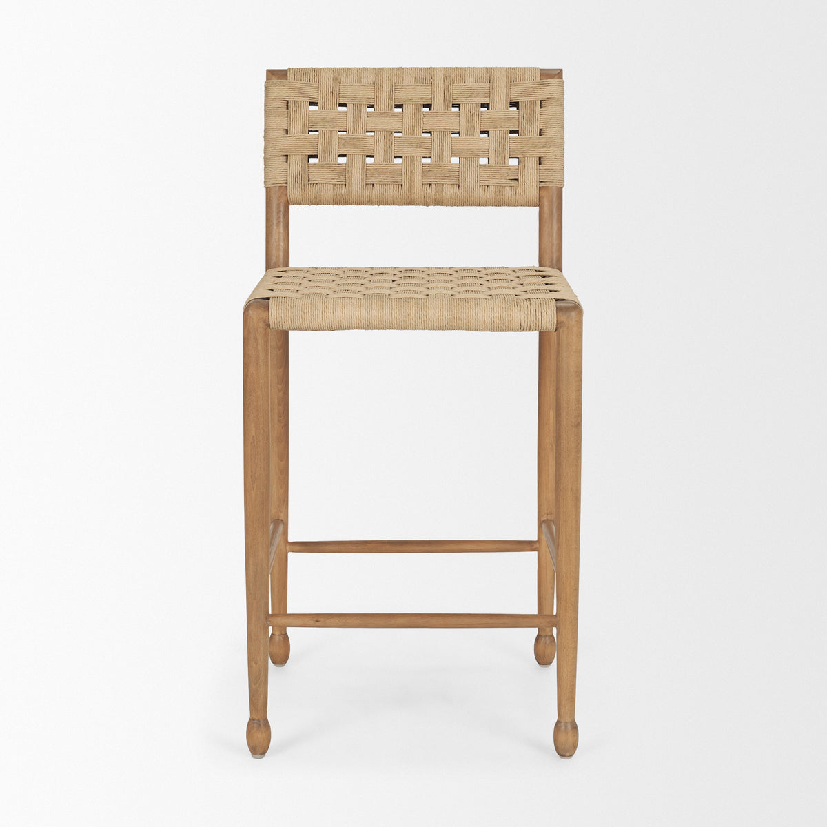 Brinley Woven Paper Rope w/ Brown Wood Frame Counter Stool-Bar Stools-DECOROLALA