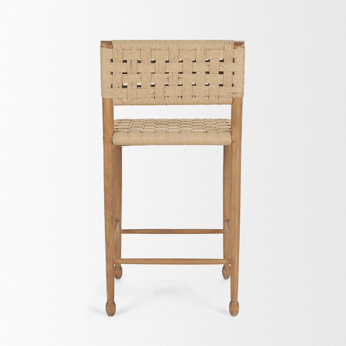 Brinley Woven Paper Rope w/ Brown Wood Frame Counter Stool-Bar Stools-DECOROLALA