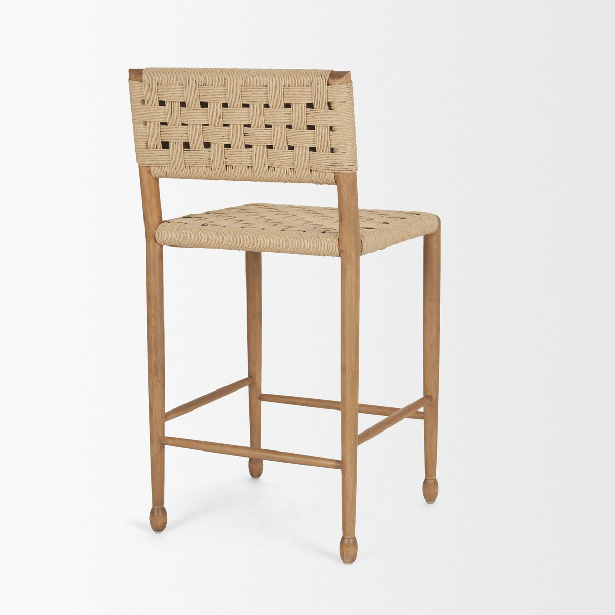 Brinley Woven Paper Rope w/ Brown Wood Frame Counter Stool-Bar Stools-DECOROLALA