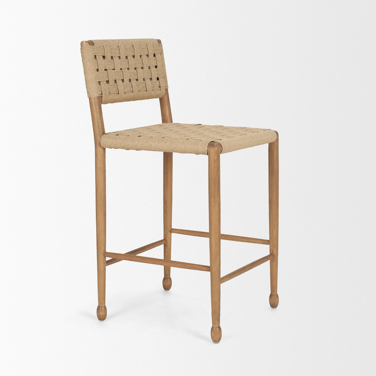 Brinley Woven Paper Rope w/ Brown Wood Frame Counter Stool-Bar Stools-DECOROLALA