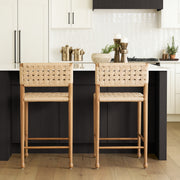 Brinley Woven Paper Rope w/ Brown Wood Frame Counter Stool-Bar Stools-DECOROLALA