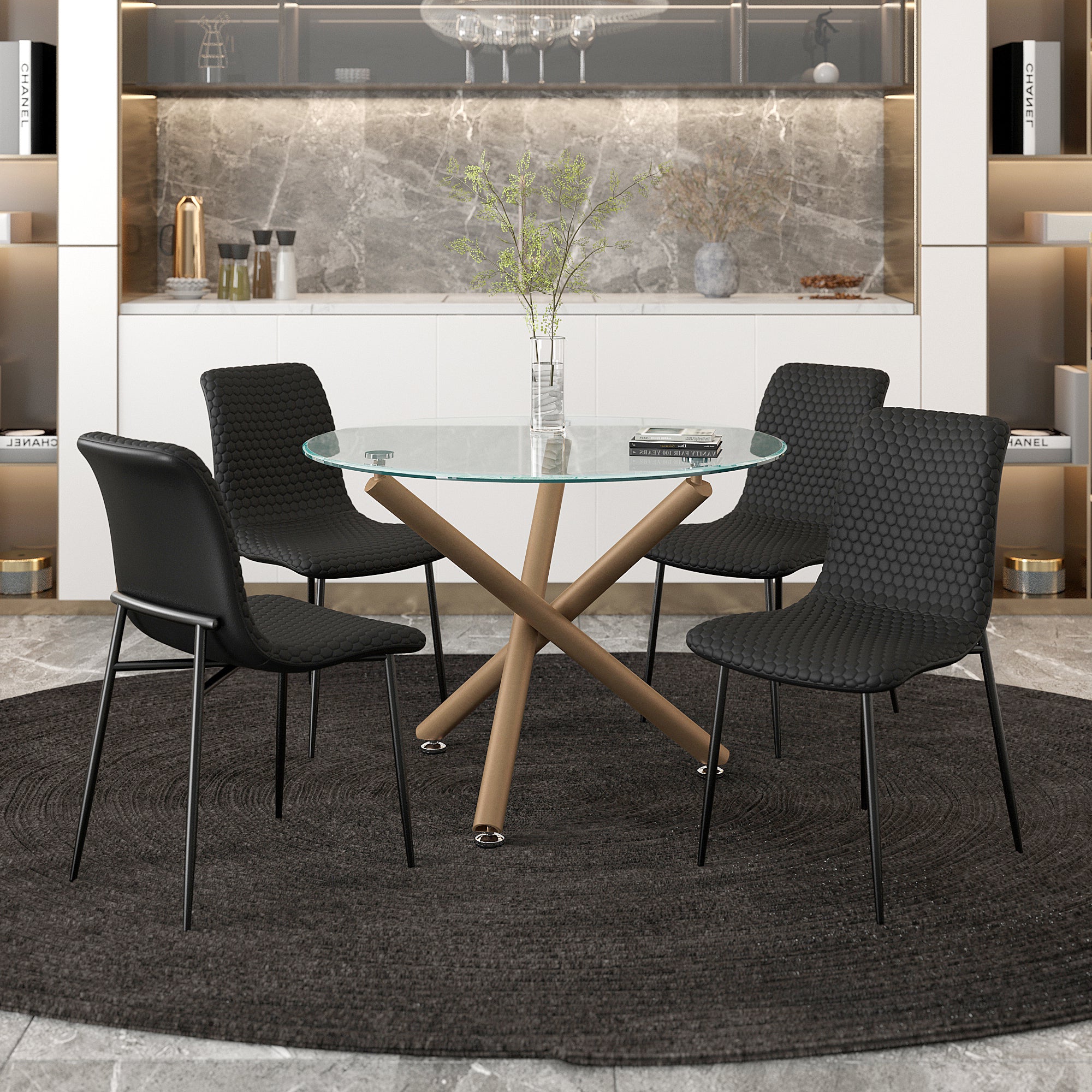 Brixx Side Chair - Black PU Leather Honeycomb Stitching-DECOROLALA