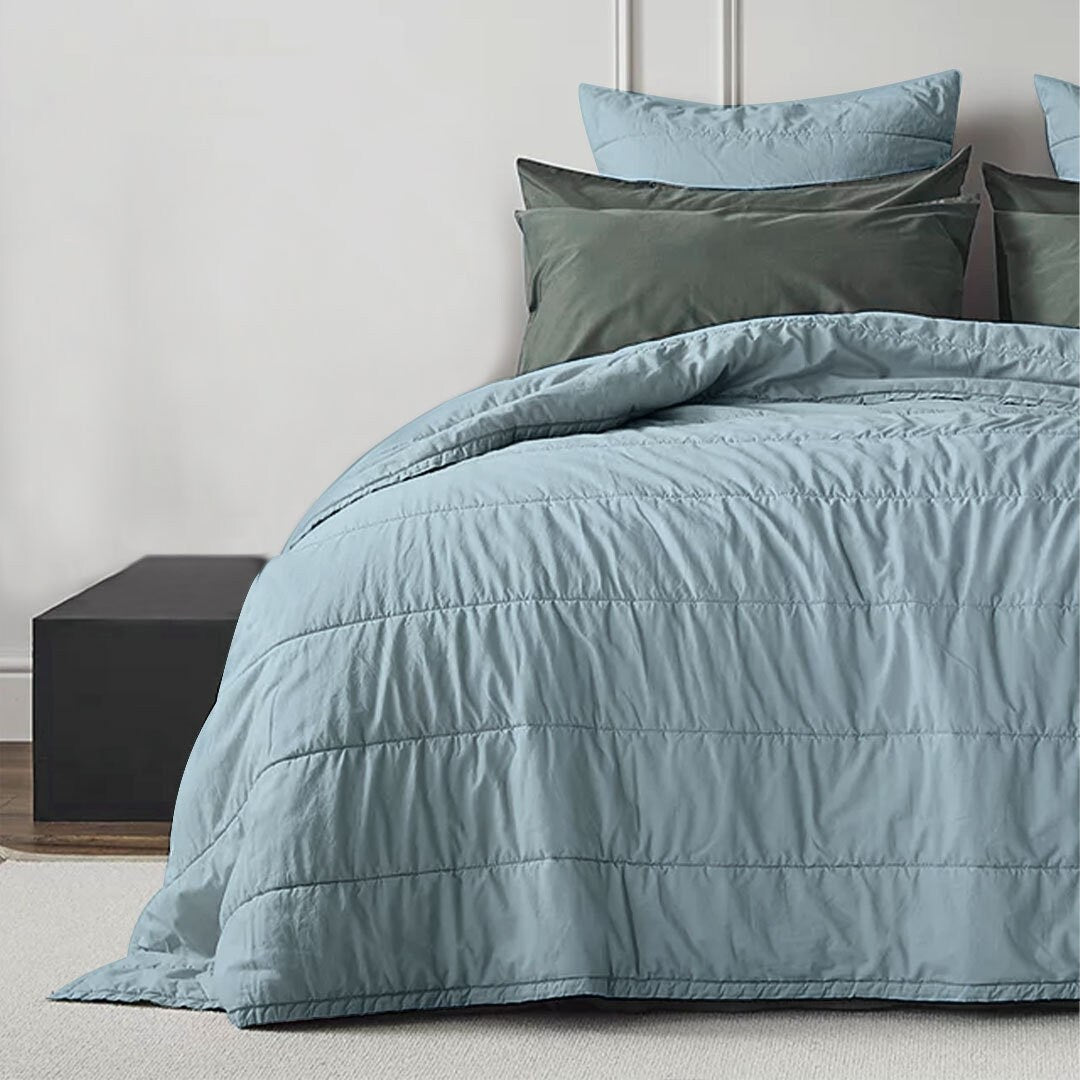 Broad Channel Stitch Pure Cotton Sateen Quilt Set-Bed Sheet-DECOROLALA