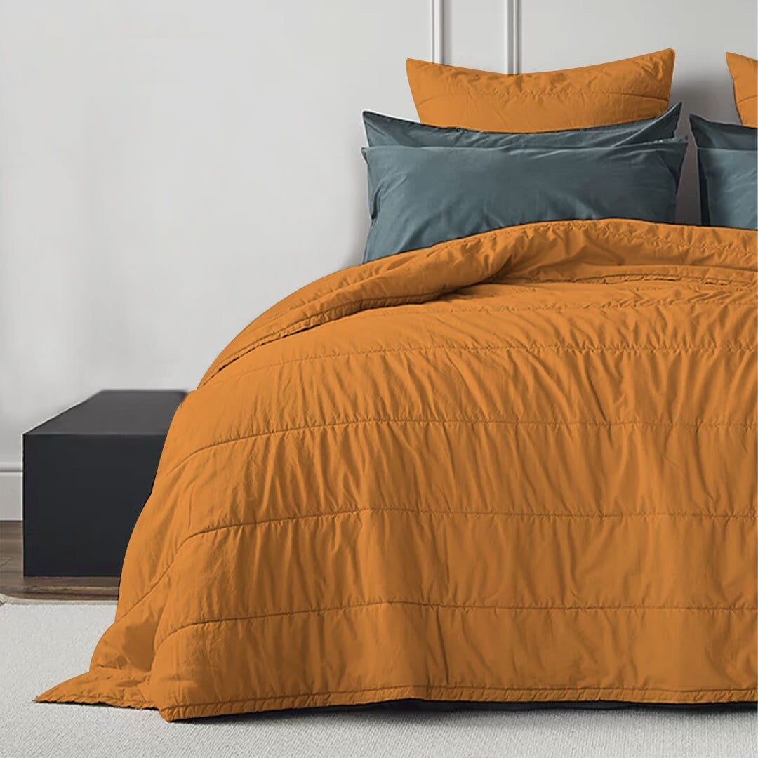 Broad Channel Stitch Pure Linen Quilt Set - Cotton Fill-Bed Sheet-DECOROLALA