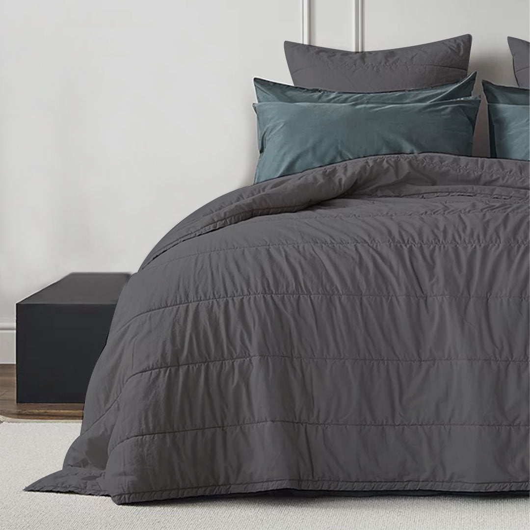 Broad Channel Stitch Pure Linen Quilt Set - Cotton Fill-Bed Sheet-DECOROLALA
