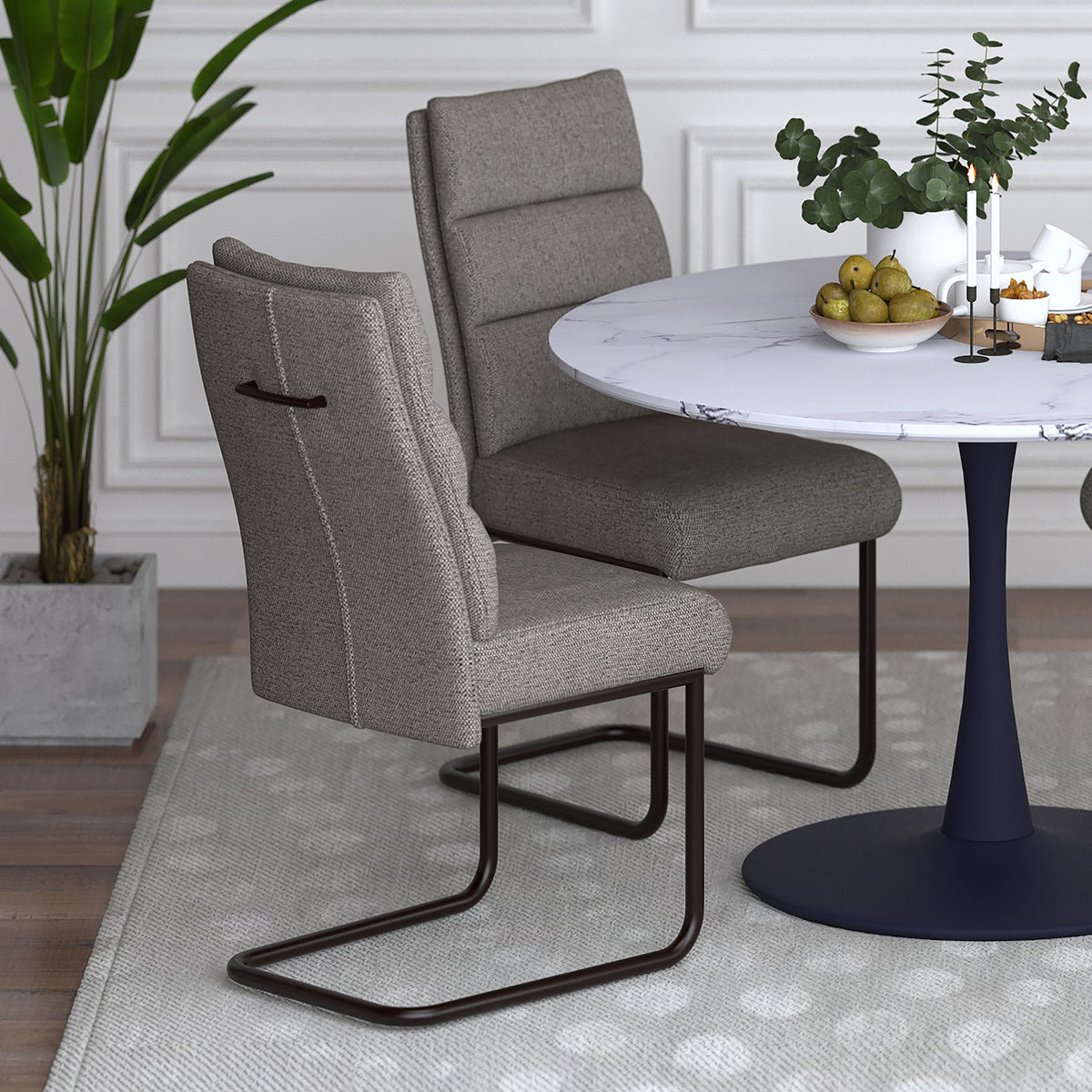 Brodi Dining Chair - Charcoal Textured Fabric High Back (Set of 2)-Dining Chair-DECOROLALA