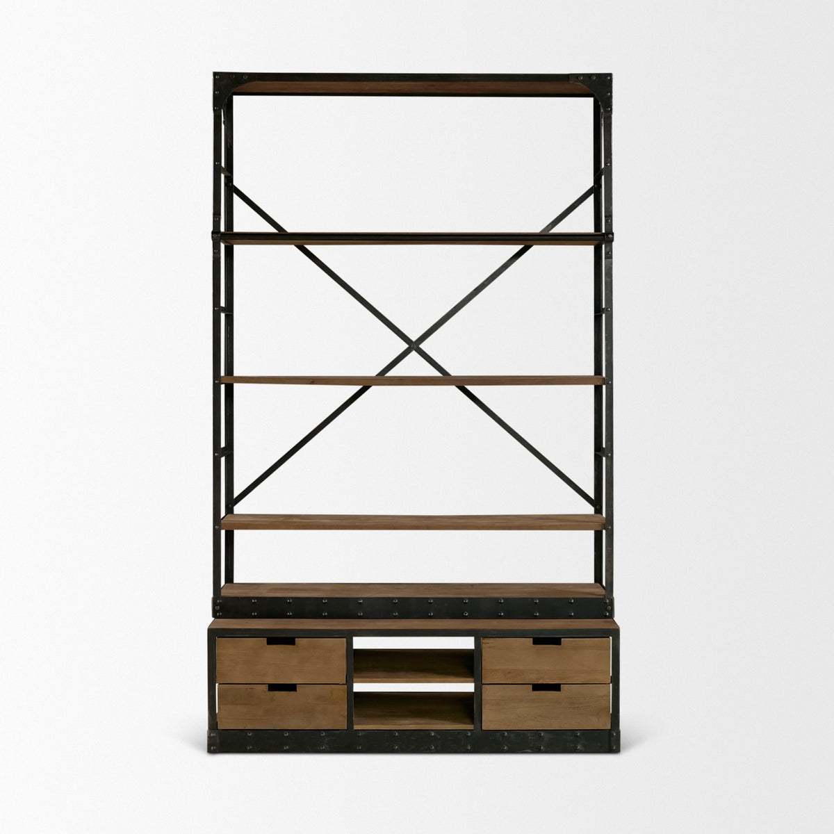 Brodie II Medium Brown Wood Ladder Four Shelf Shelving Unit 57L x 20.5W x94H-Shelving-DECOROLALA