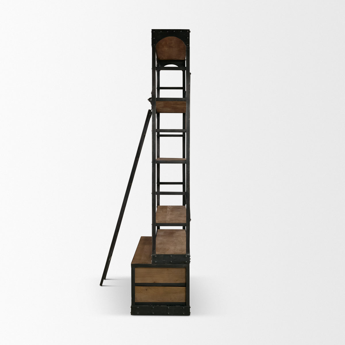 Brodie II Medium Brown Wood Ladder Four Shelf Shelving Unit 57L x 20.5W x94H-Shelving-DECOROLALA