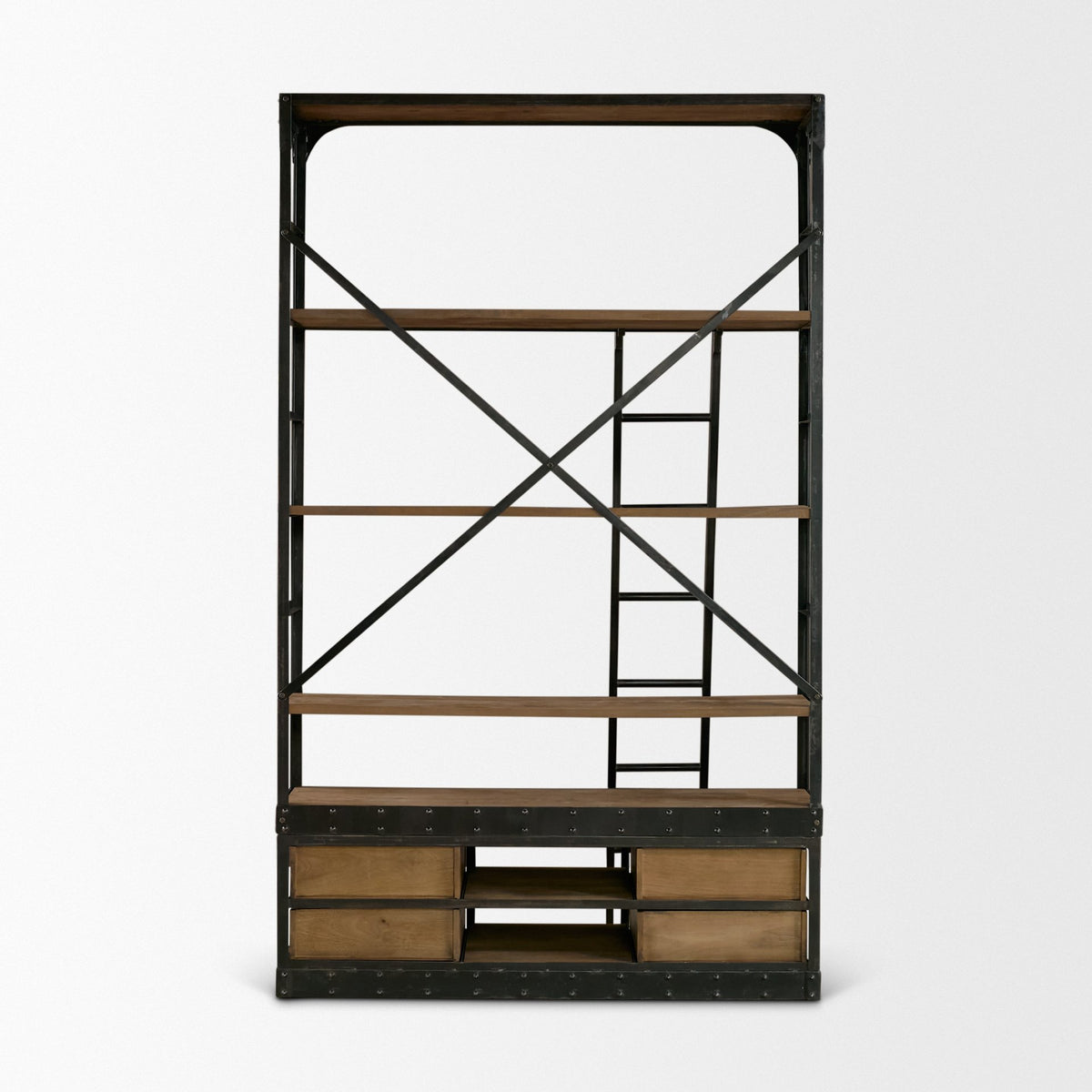 Brodie II Medium Brown Wood Ladder Four Shelf Shelving Unit 57L x 20.5W x94H-Shelving-DECOROLALA