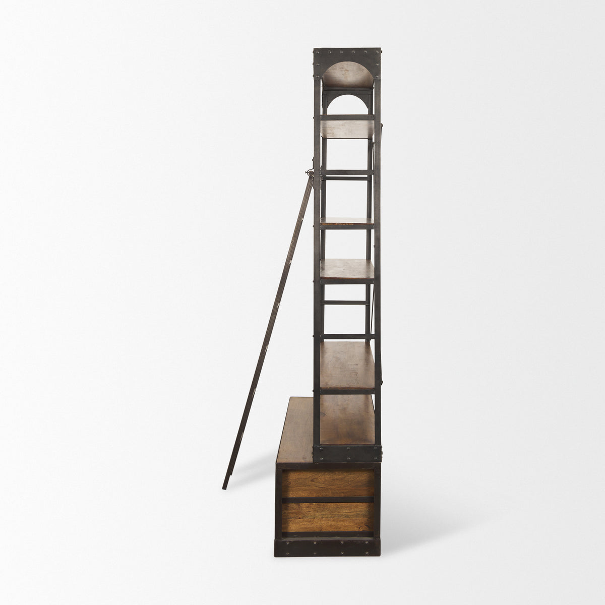 Brodie II Medium Brown Wood Ladder Four Shelf Shelving Unit 57L x 20.5W x94H-Shelving-DECOROLALA