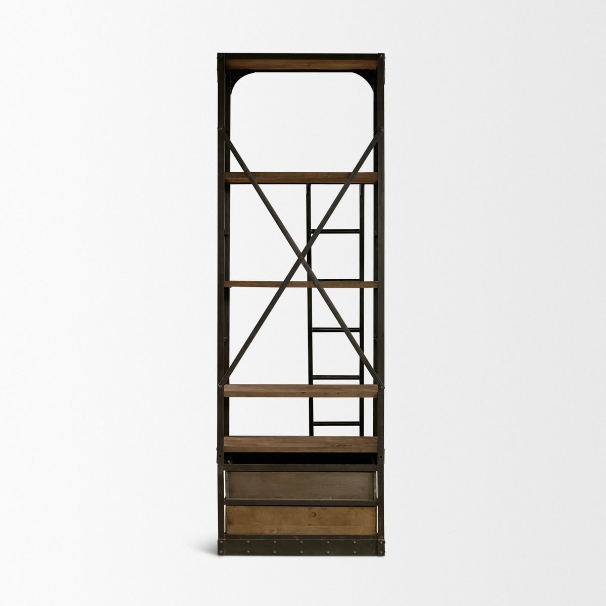 Brodie III 32L x 22W x 94H Medium Brown Wood Accent Four Shelf Shelving Unit-Shelving-DECOROLALA