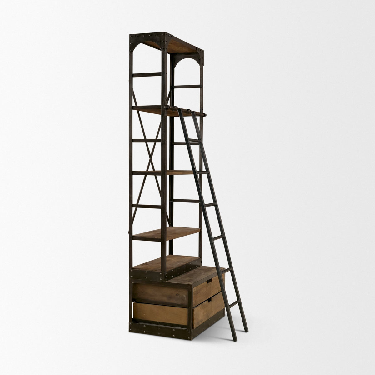Brodie III 32L x 22W x 94H Medium Brown Wood Accent Four Shelf Shelving Unit-Shelving-DECOROLALA