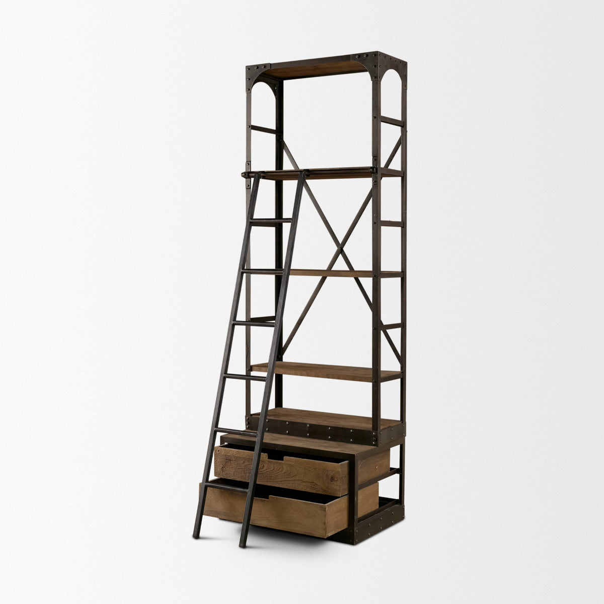 Brodie III 32L x 22W x 94H Medium Brown Wood Accent Four Shelf Shelving Unit-Shelving-DECOROLALA