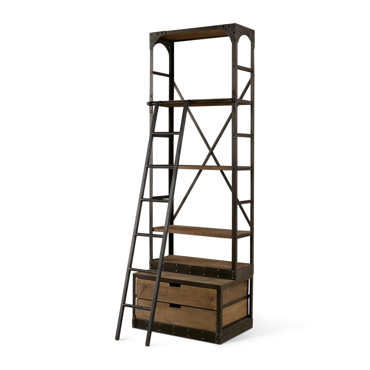 Brodie III 32L x 22W x 94H Medium Brown Wood Accent Four Shelf Shelving Unit-Shelving-DECOROLALA