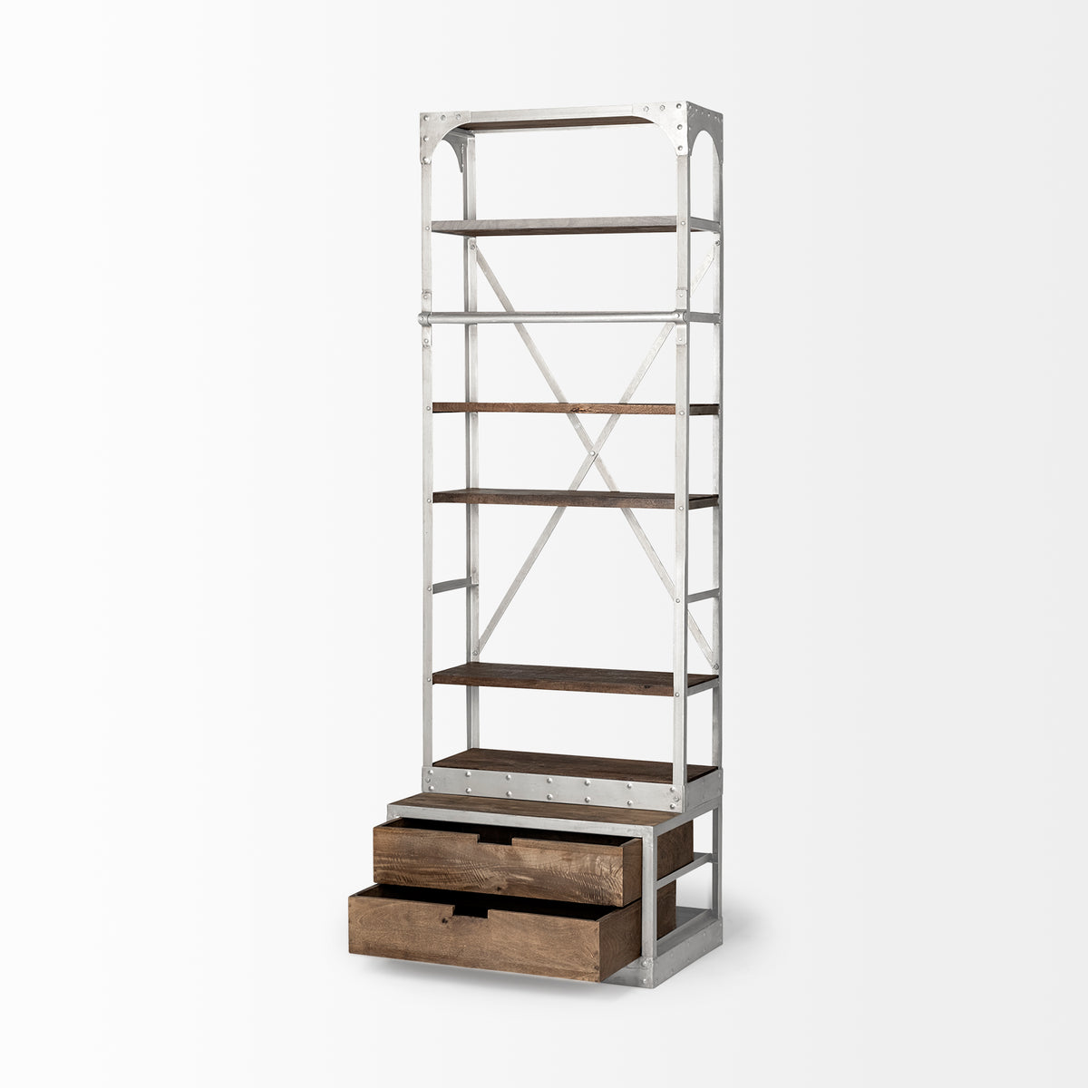 Brodie III 32L x 22W x 94H Medium Brown Wood Accent Four Shelf Shelving Unit-Shelving-DECOROLALA