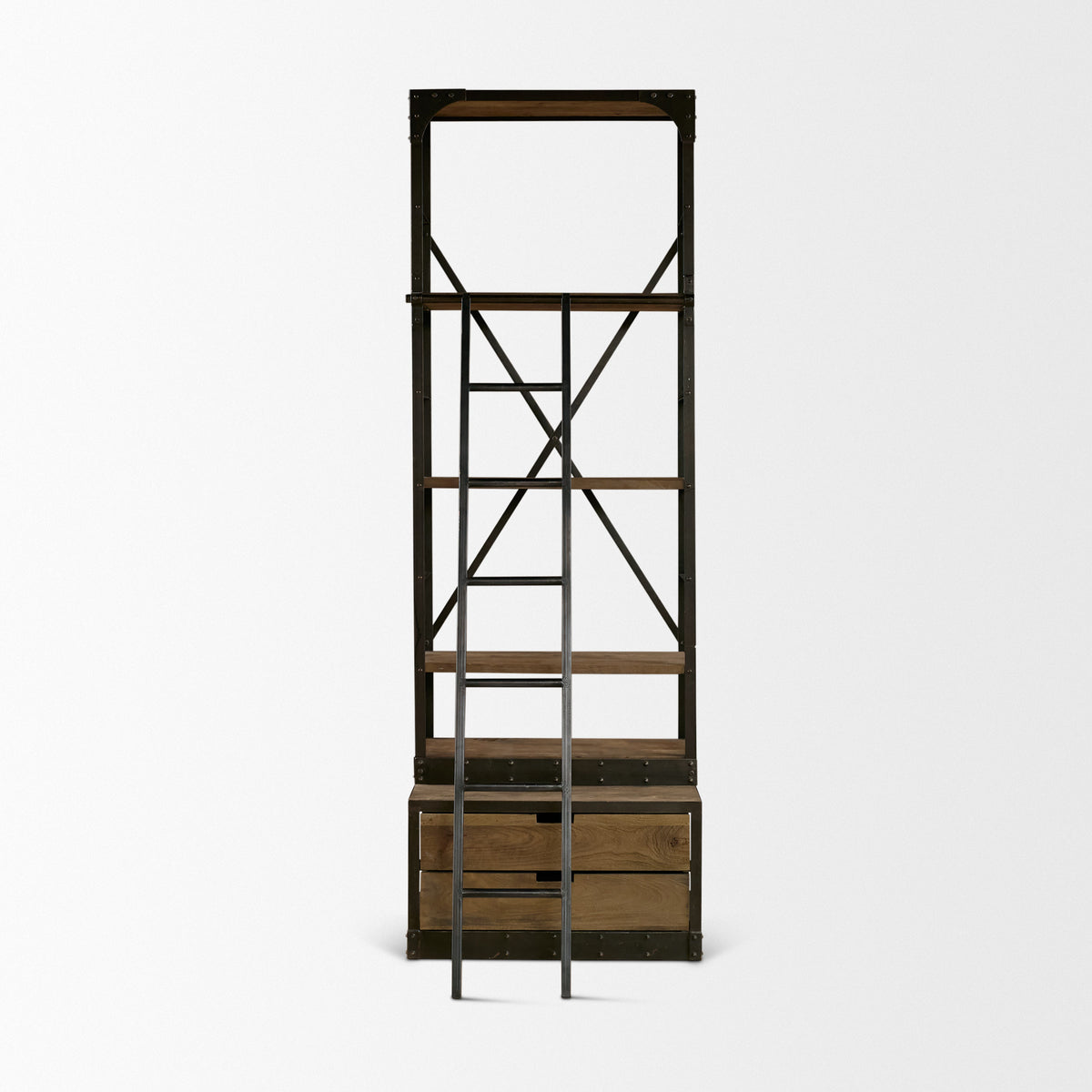 Brodie III 32L x 22W x 94H Medium Brown Wood Accent Four Shelf Shelving Unit-Shelving-DECOROLALA