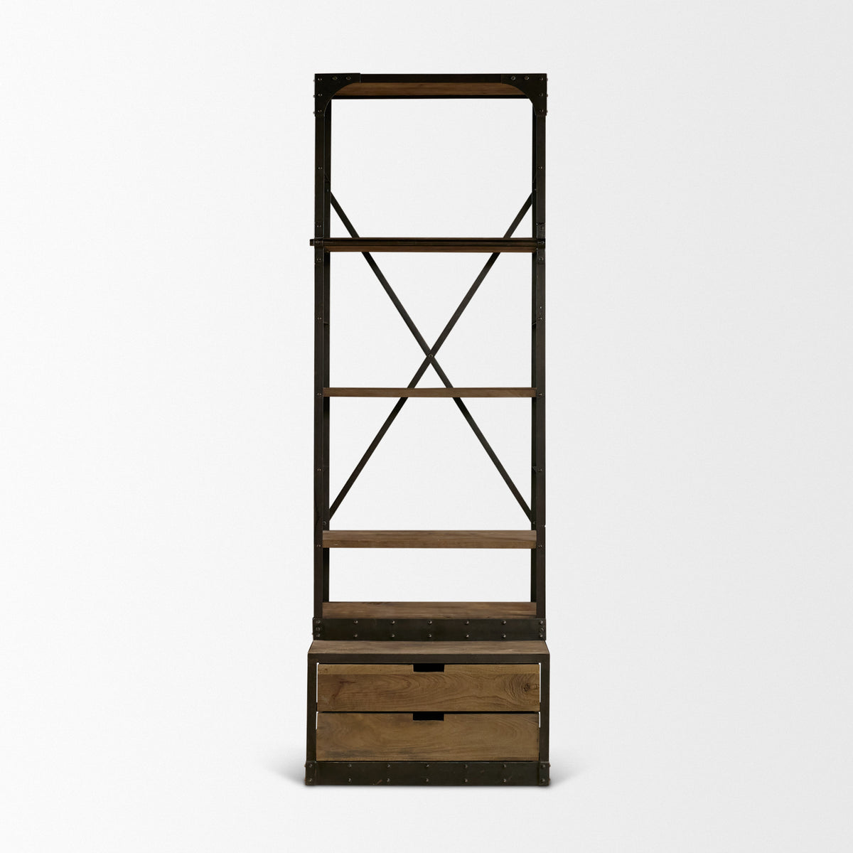 Brodie III 32L x 22W x 94H Medium Brown Wood Accent Four Shelf Shelving Unit-Shelving-DECOROLALA