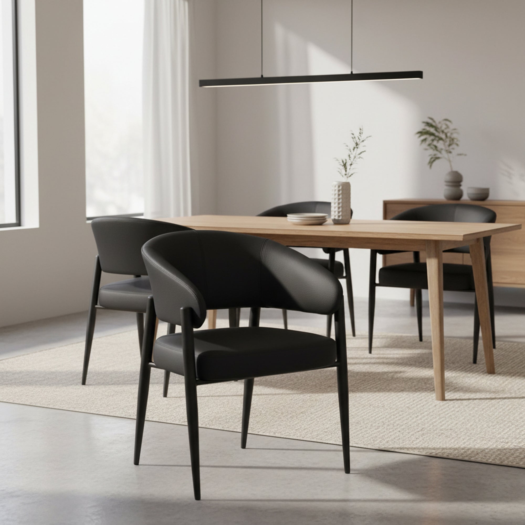 Bronson Dining Chair - Black Faux Leather Textured Upholstery-DECOROLALA